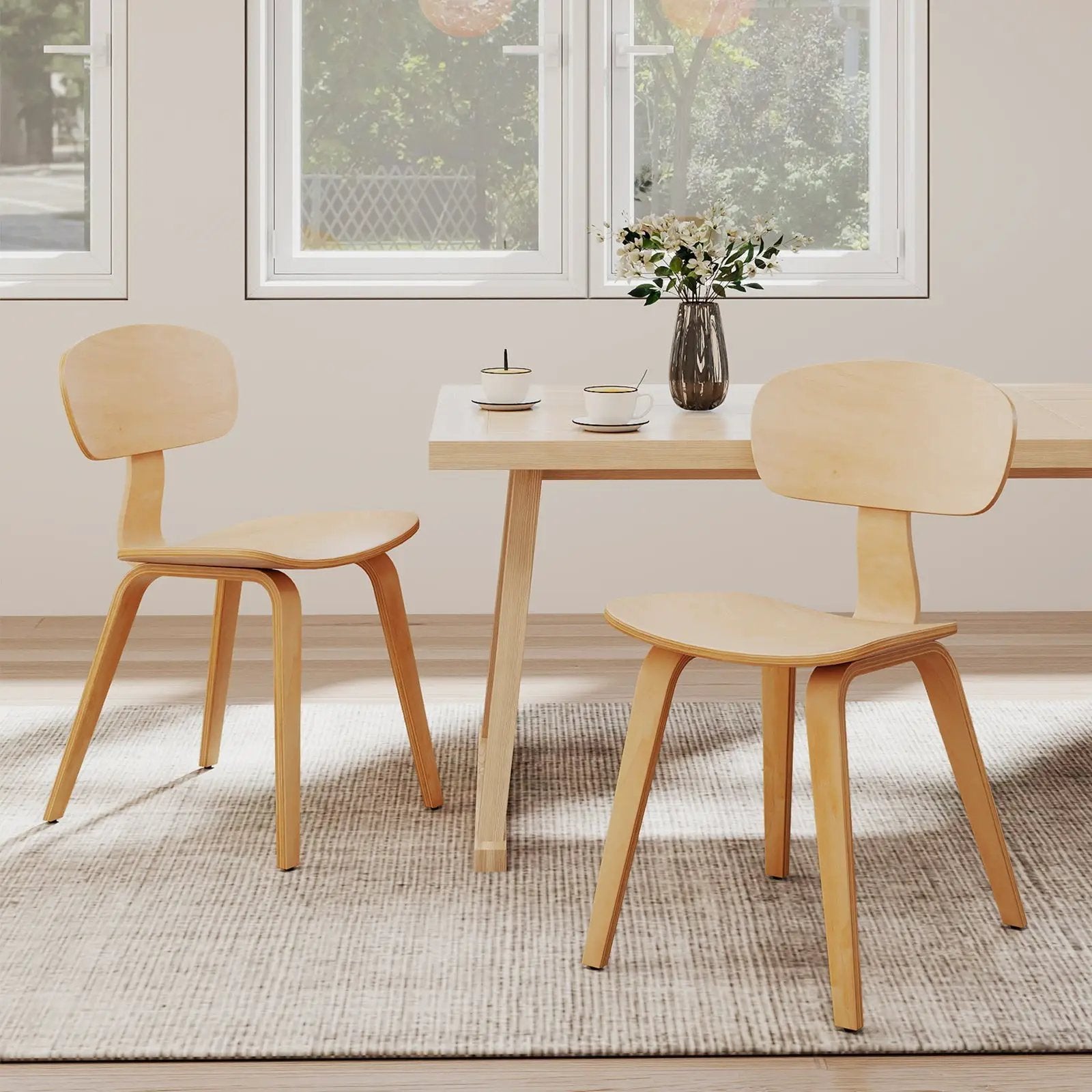 Modern Dining Chair Set of 2 with Wide Seat-Natural by DirectDeals