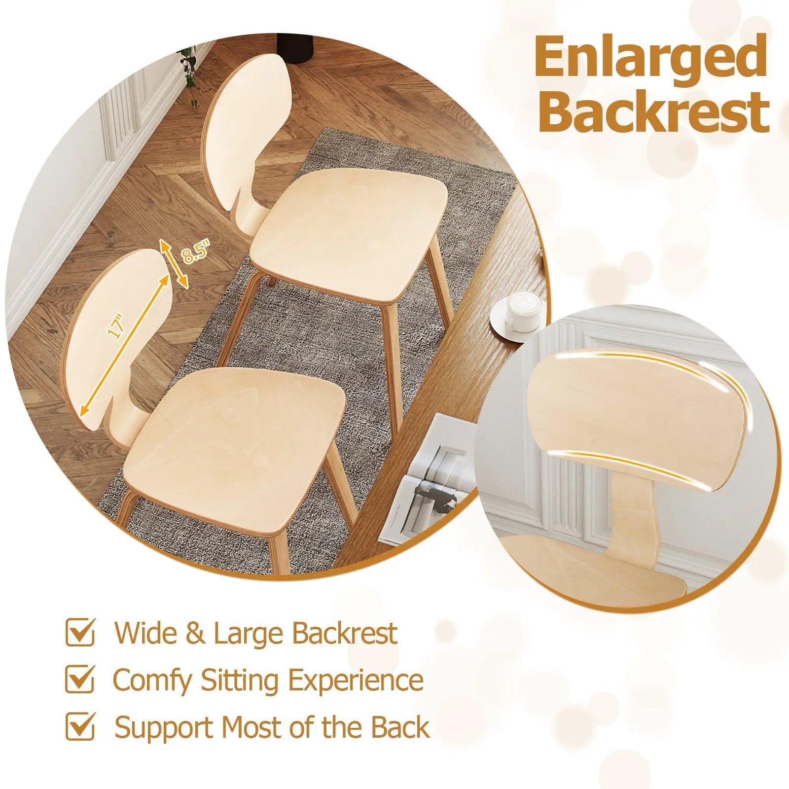 Modern Dining Chair Set of 2 with Wide Seat-Natural by DirectDeals