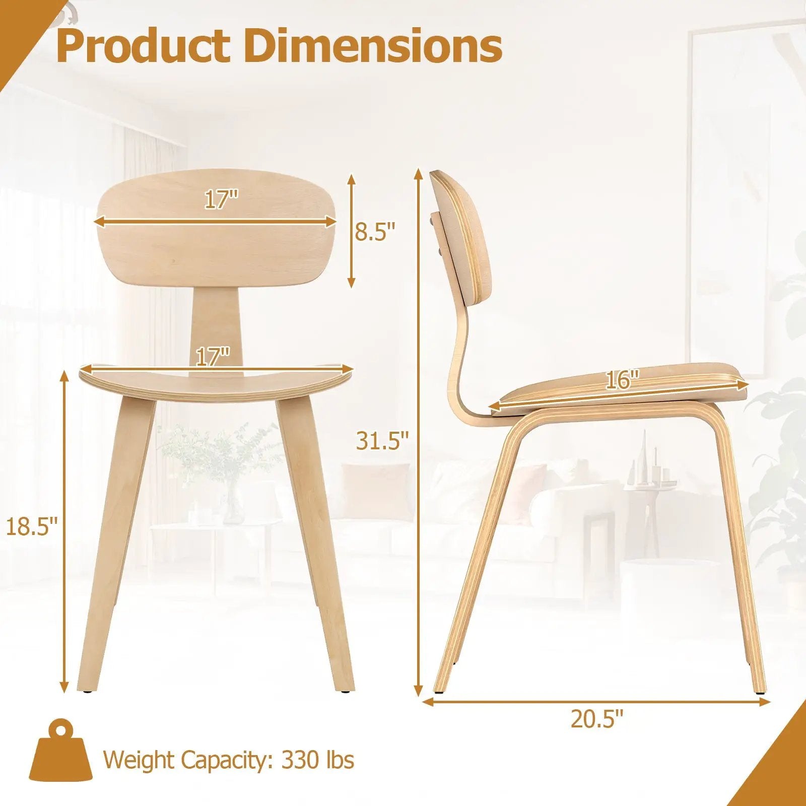 Modern Dining Chair Set of 4 with Wide Seat-Natural by DirectDeals