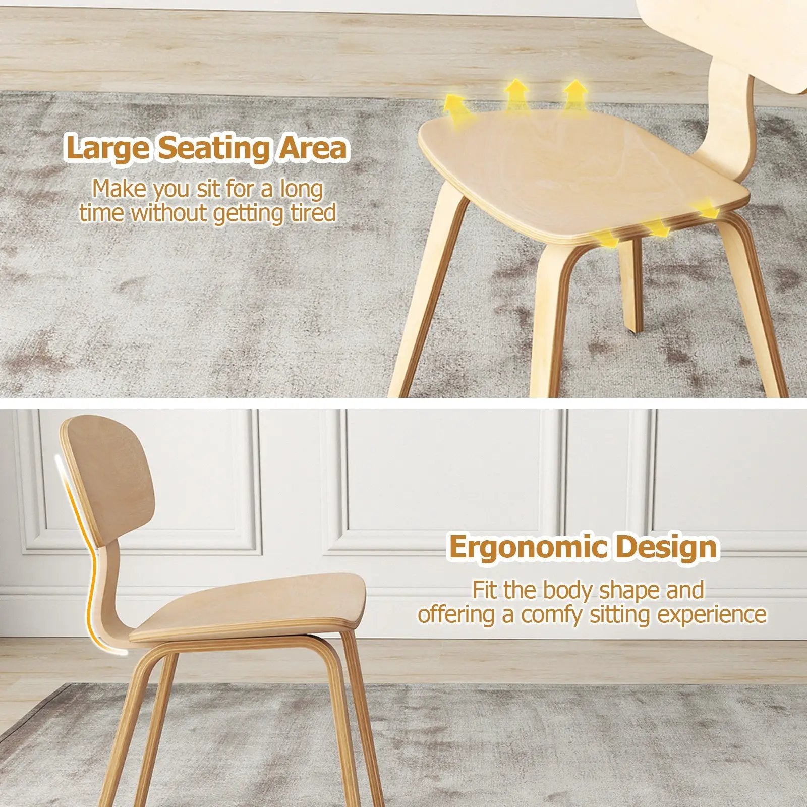 Modern Dining Chair Set of 4 with Wide Seat-Natural by DirectDeals