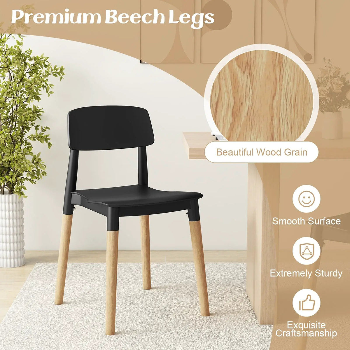 Modern Dining Side Chairs Set of 4 with Ergonomic Backrest for Dining Room by DirectDeals