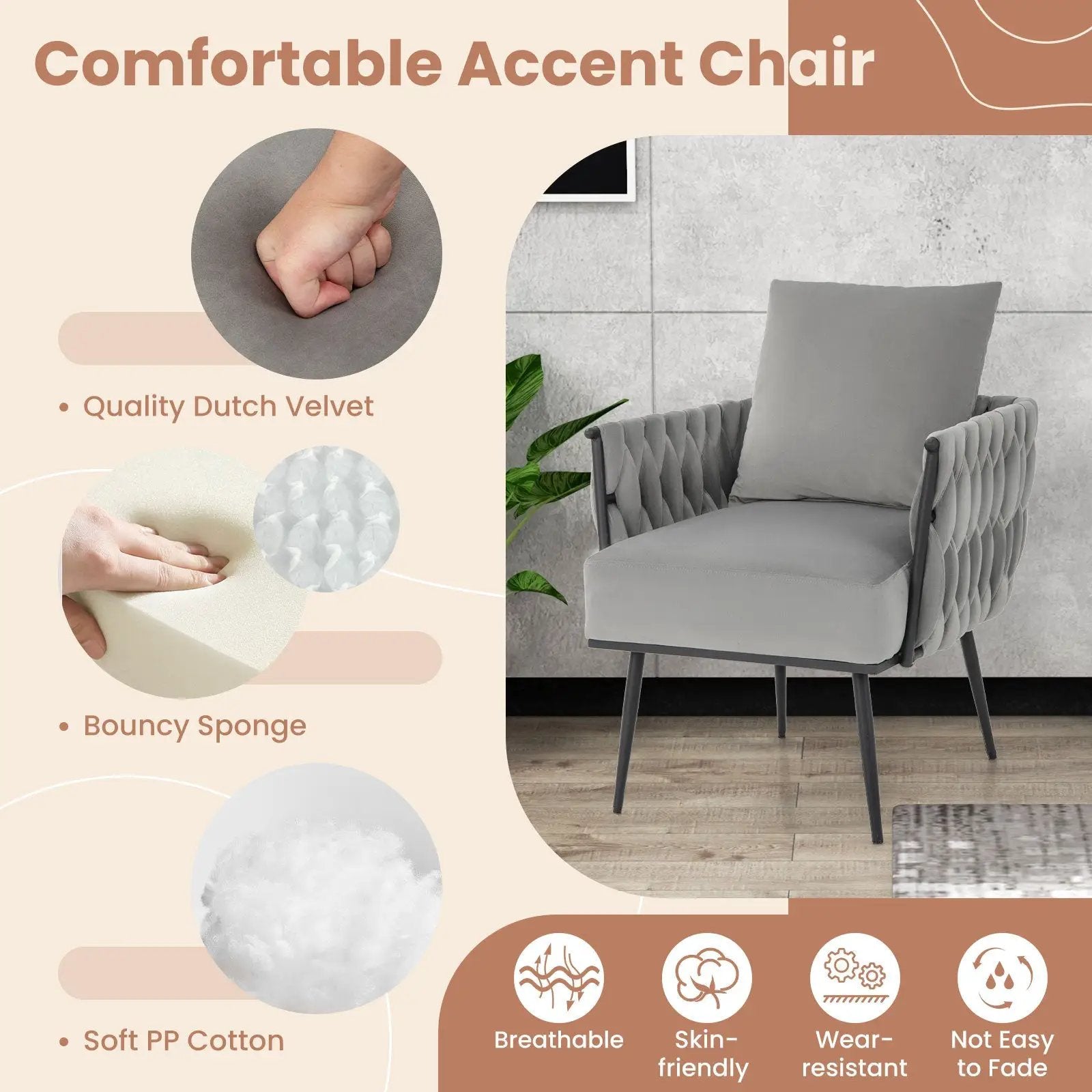 Modern Dutch Velvet Accent Chair and Ottoman Set with Weaved Back and Arms by DirectDeals