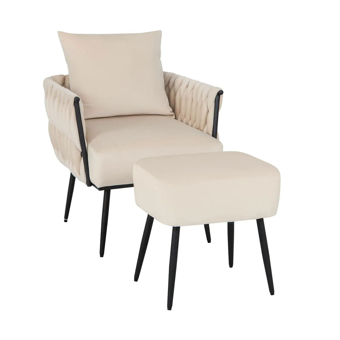Modern Dutch Velvet Accent Chair and Ottoman Set with Weaved Back and Arms by DirectDeals