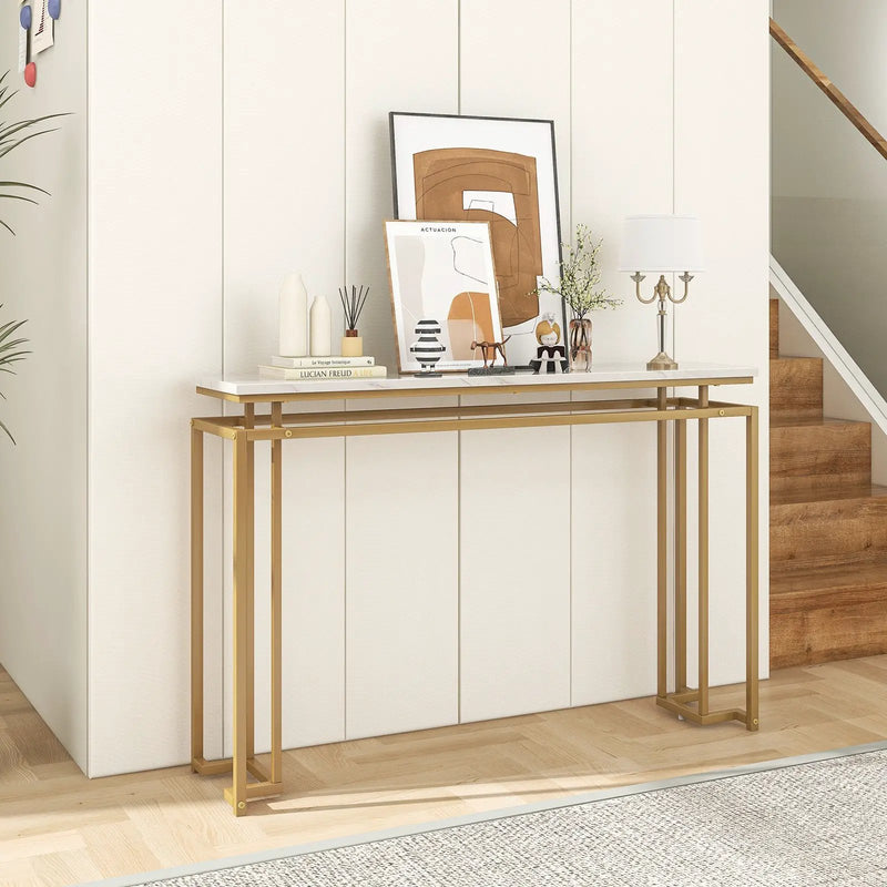 Modern Entryway Table with Gold Heavy-duty Metal Frame and Anti-toppling Kit for Living Room by DirectDeals