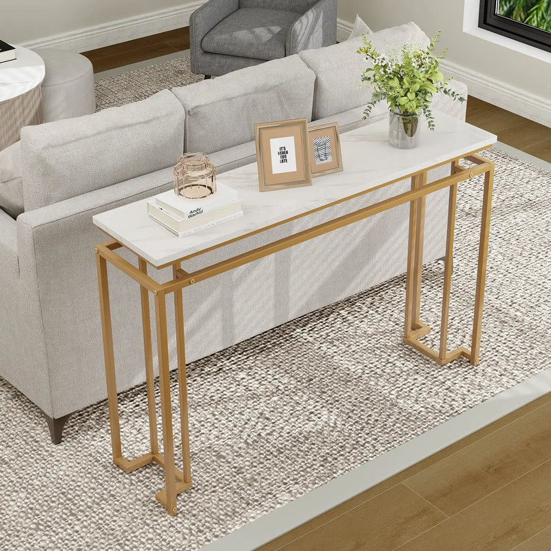 Modern Entryway Table with Gold Heavy-duty Metal Frame and Anti-toppling Kit for Living Room by DirectDeals