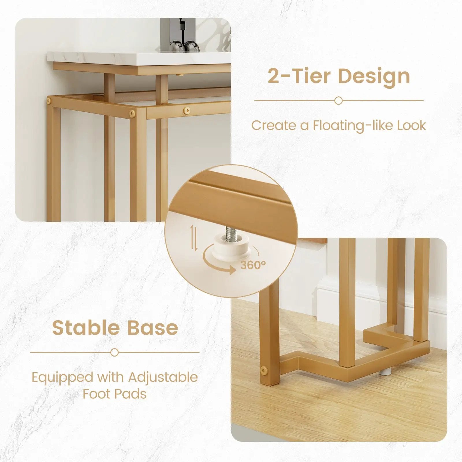 Modern Entryway Table with Gold Heavy-duty Metal Frame and Anti-toppling Kit for Living Room by DirectDeals