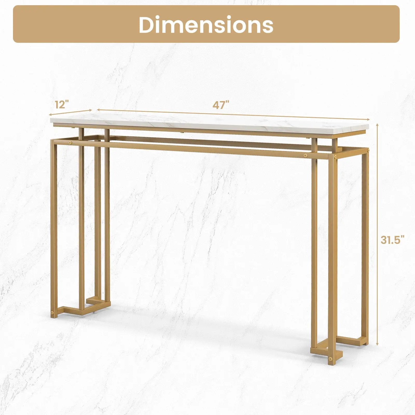 Modern Entryway Table with Gold Heavy-duty Metal Frame and Anti-toppling Kit for Living Room by DirectDeals