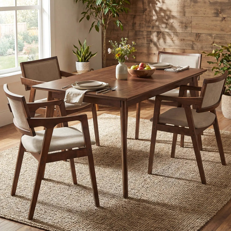 Modern Fabric Upholstered Rubber Wood Dining Chairs Set of 2 with Arms-Beige by DirectDeals