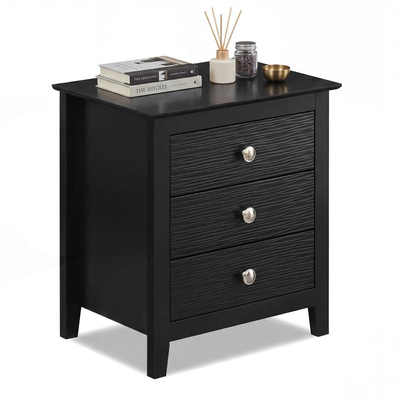 Modern Farmhouse 3-Drawer NightStand with Wood Grain Accents and Sleek Knobs by DirectDeals