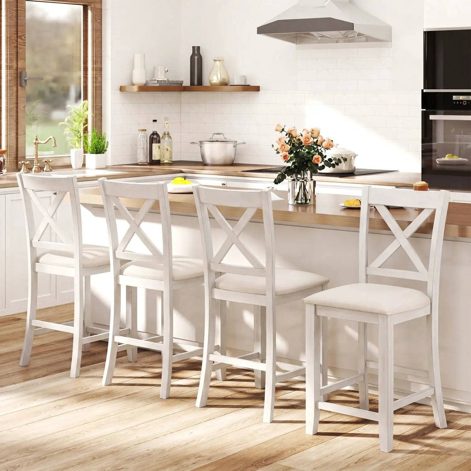 Counter Height Bar Stools with Cushion and Footrest by DirectDeals