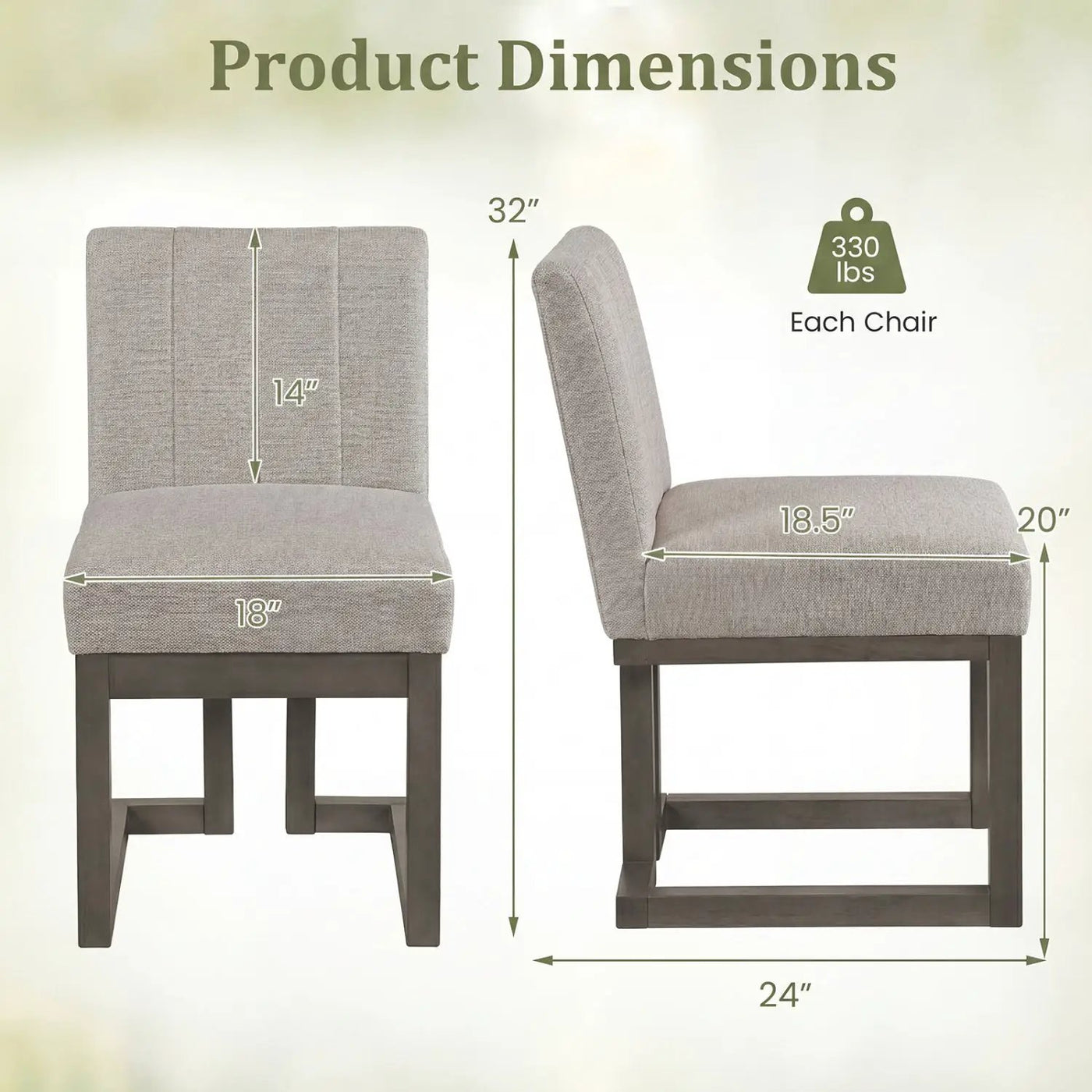 Modern Farmhouse Fabric Dining Chairs Set of 2 with 5.5" Thickened Padded Seat by DirectDeals