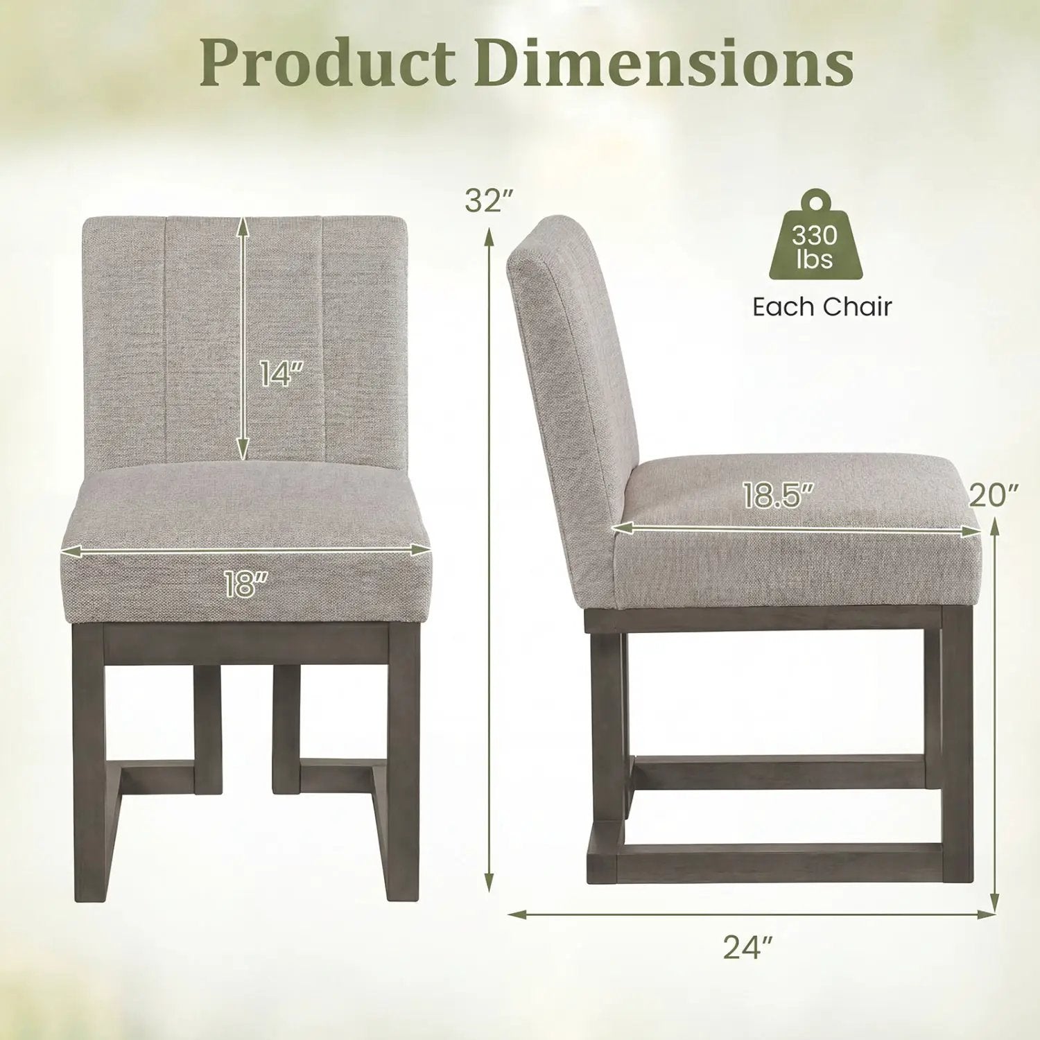 Modern Farmhouse Fabric Dining Chairs Set of 2 with 5.5" Thickened Padded Seat by DirectDeals