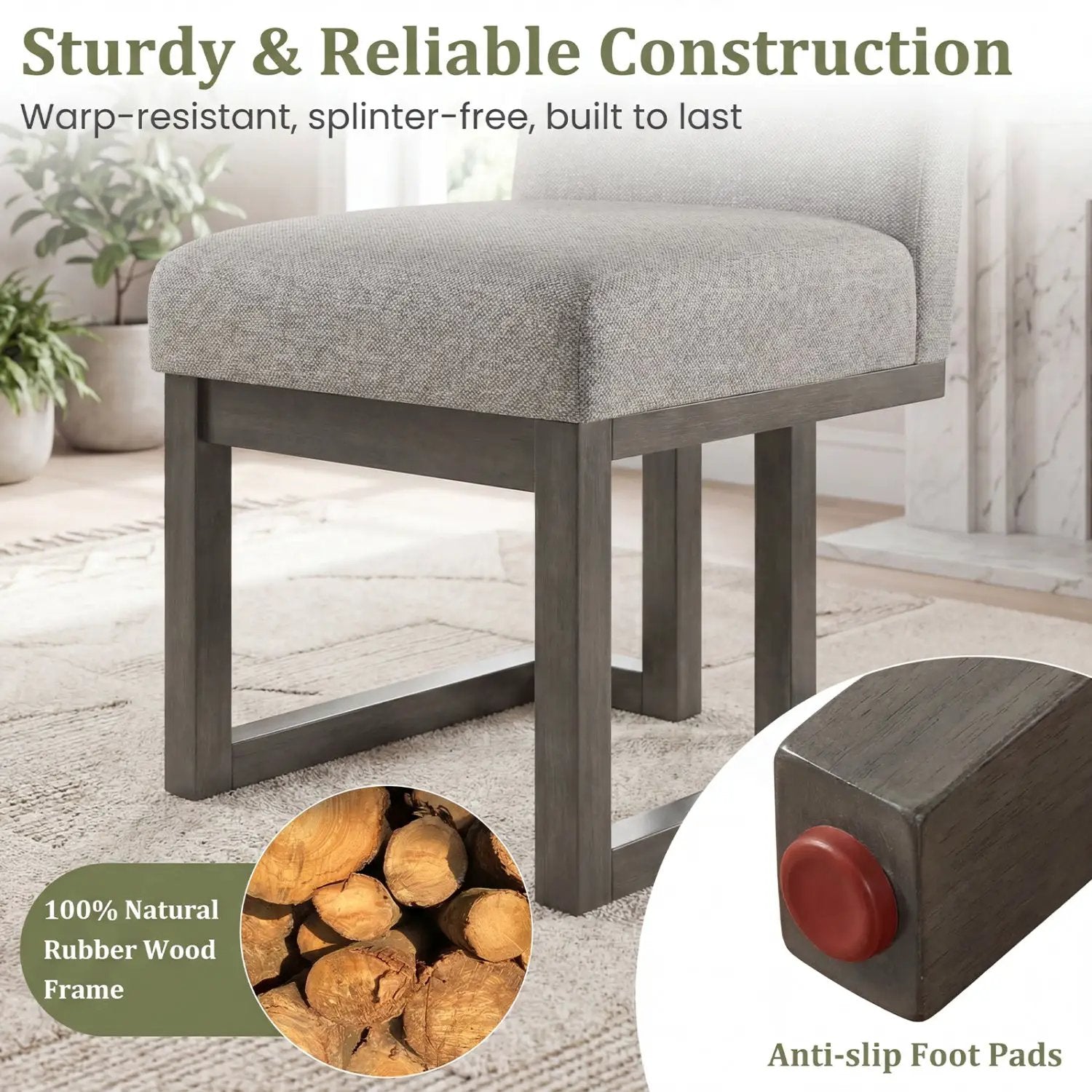 Modern Farmhouse Fabric Dining Chairs Set of 2 with 5.5" Thickened Padded Seat by DirectDeals