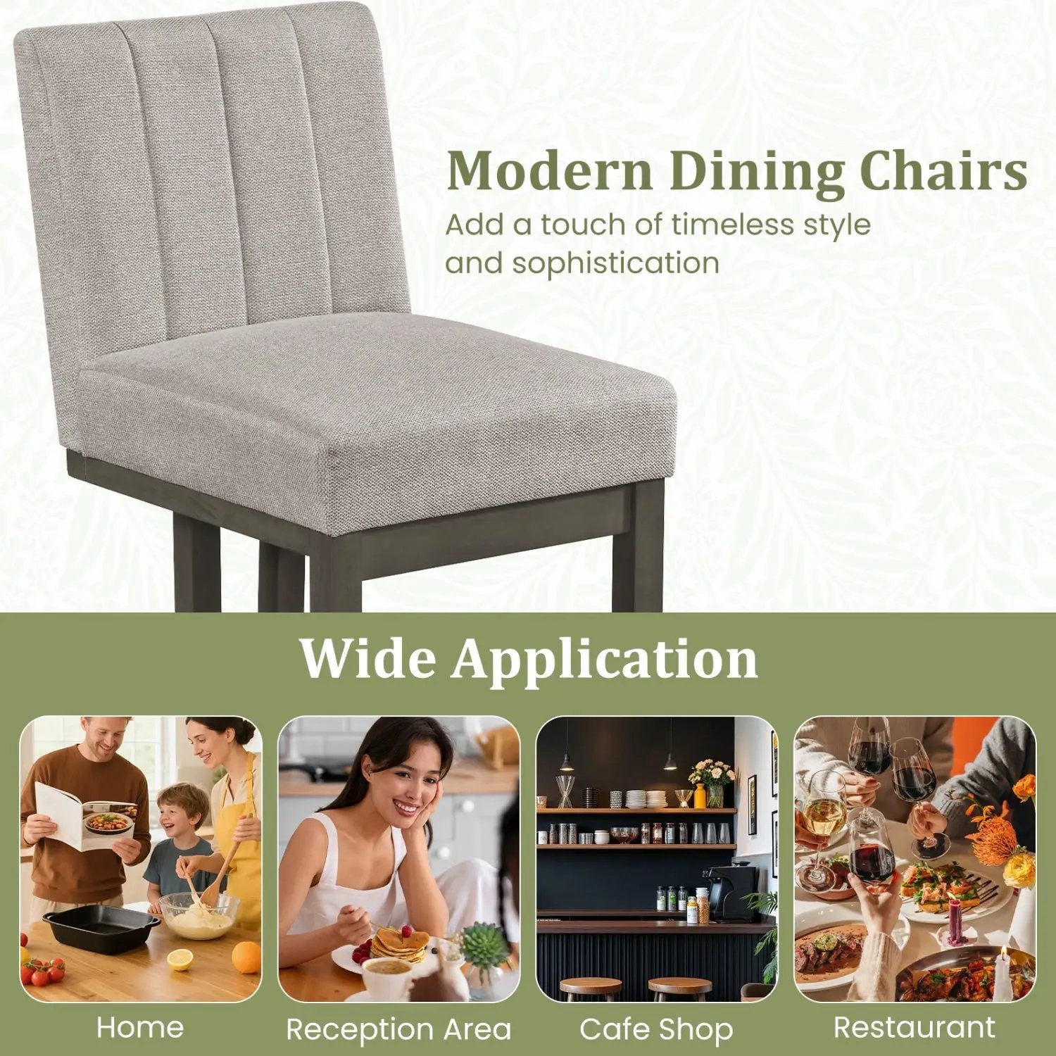 Modern Farmhouse Fabric Dining Chairs Set of 2 with 5.5" Thickened Padded Seat by DirectDeals