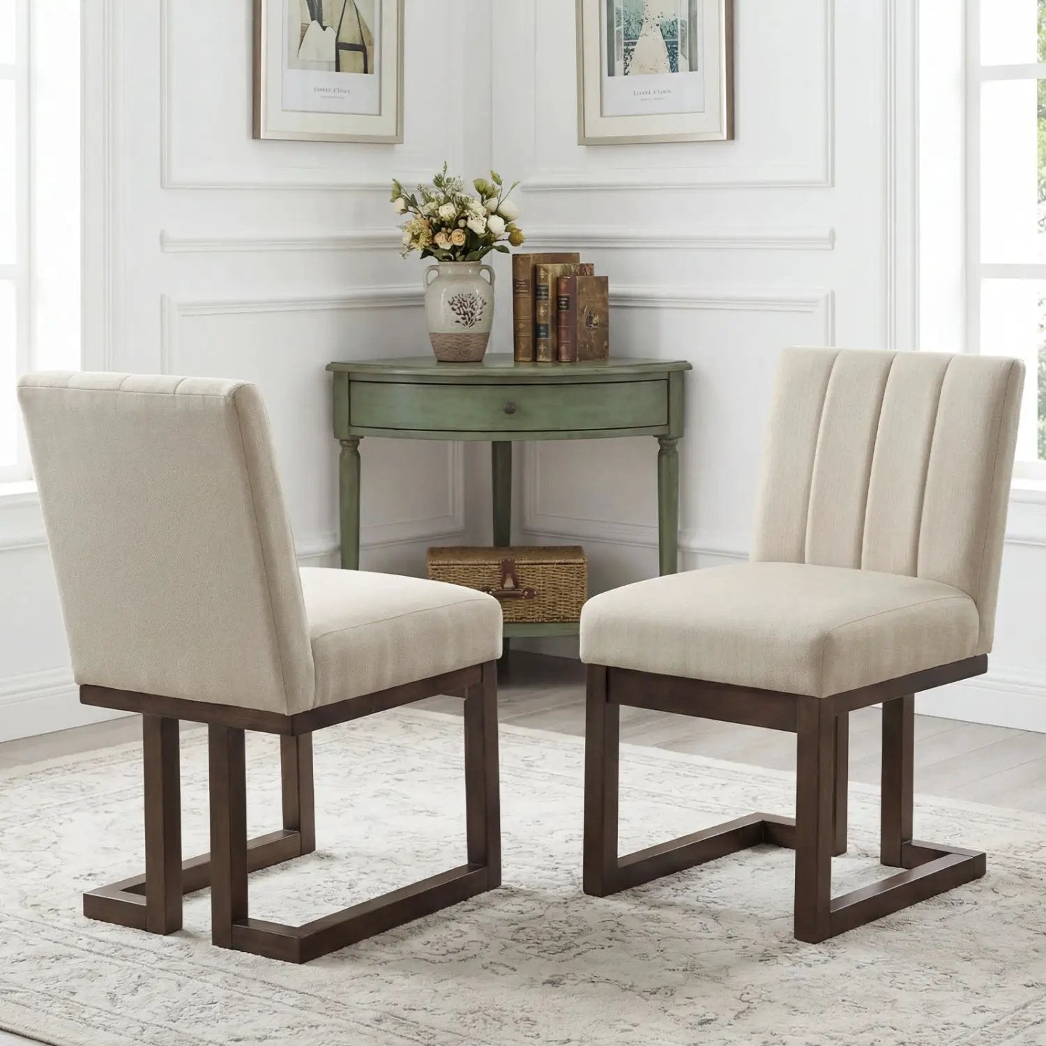 Modern Farmhouse Fabric Dining Chairs Set of 2 with 5.5" Thickened Padded Seat by DirectDeals