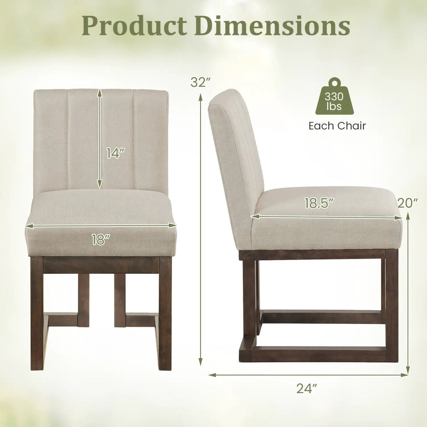 Modern Farmhouse Fabric Dining Chairs Set of 2 with 5.5" Thickened Padded Seat by DirectDeals