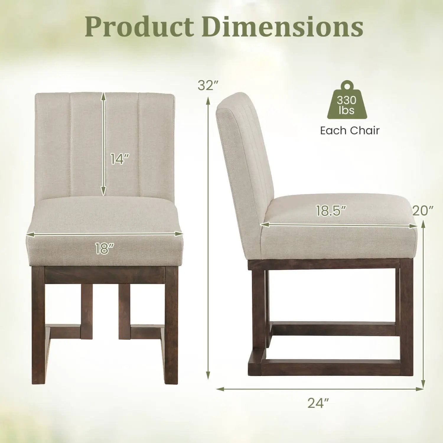 Modern Farmhouse Fabric Dining Chairs Set of 2 with 5.5" Thickened Padded Seat by DirectDeals