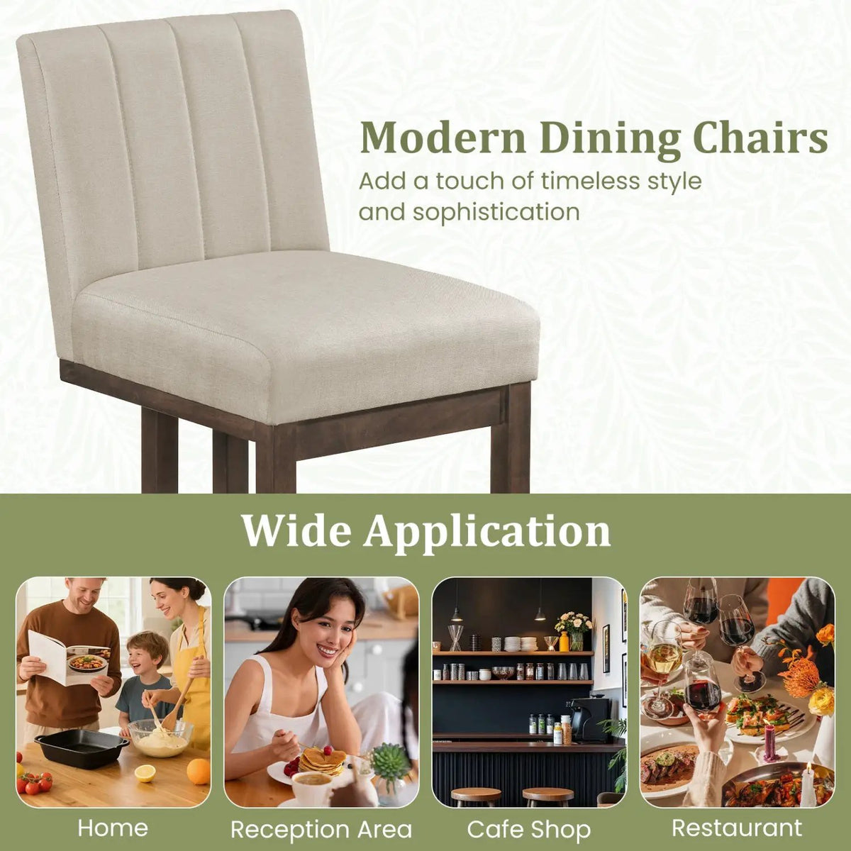 Modern Farmhouse Fabric Dining Chairs Set of 2 with 5.5" Thickened Padded Seat by DirectDeals
