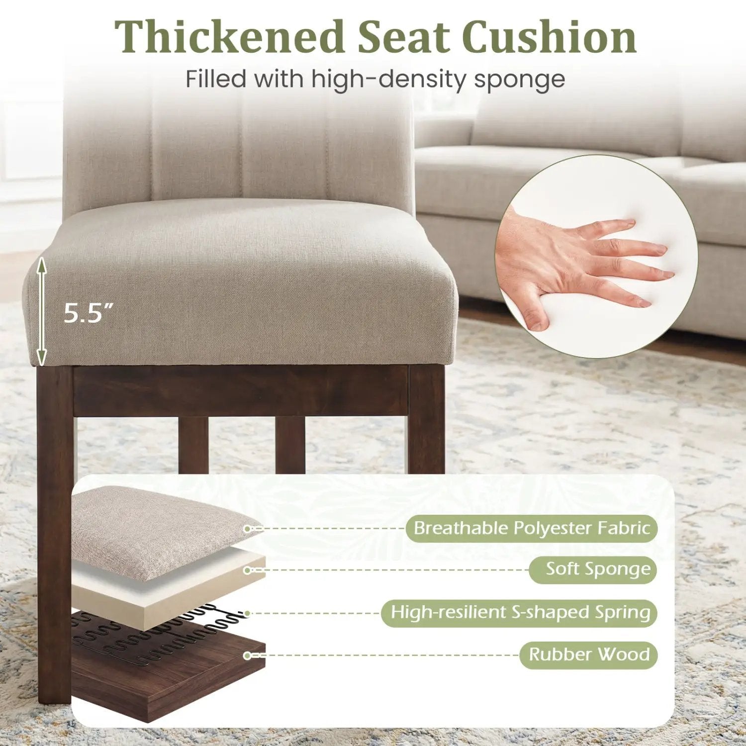 Modern Farmhouse Fabric Dining Chairs Set of 4 with 5.5" Thickened Padded Seat by DirectDeals