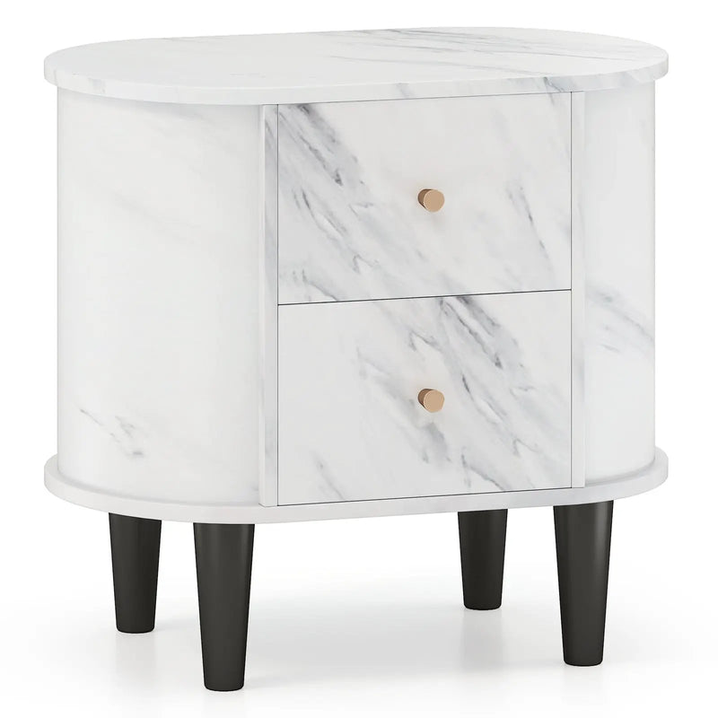 2-Drawer Nightstand Modern Faux Marble Bedside Table with Storage-White by DirectDeals