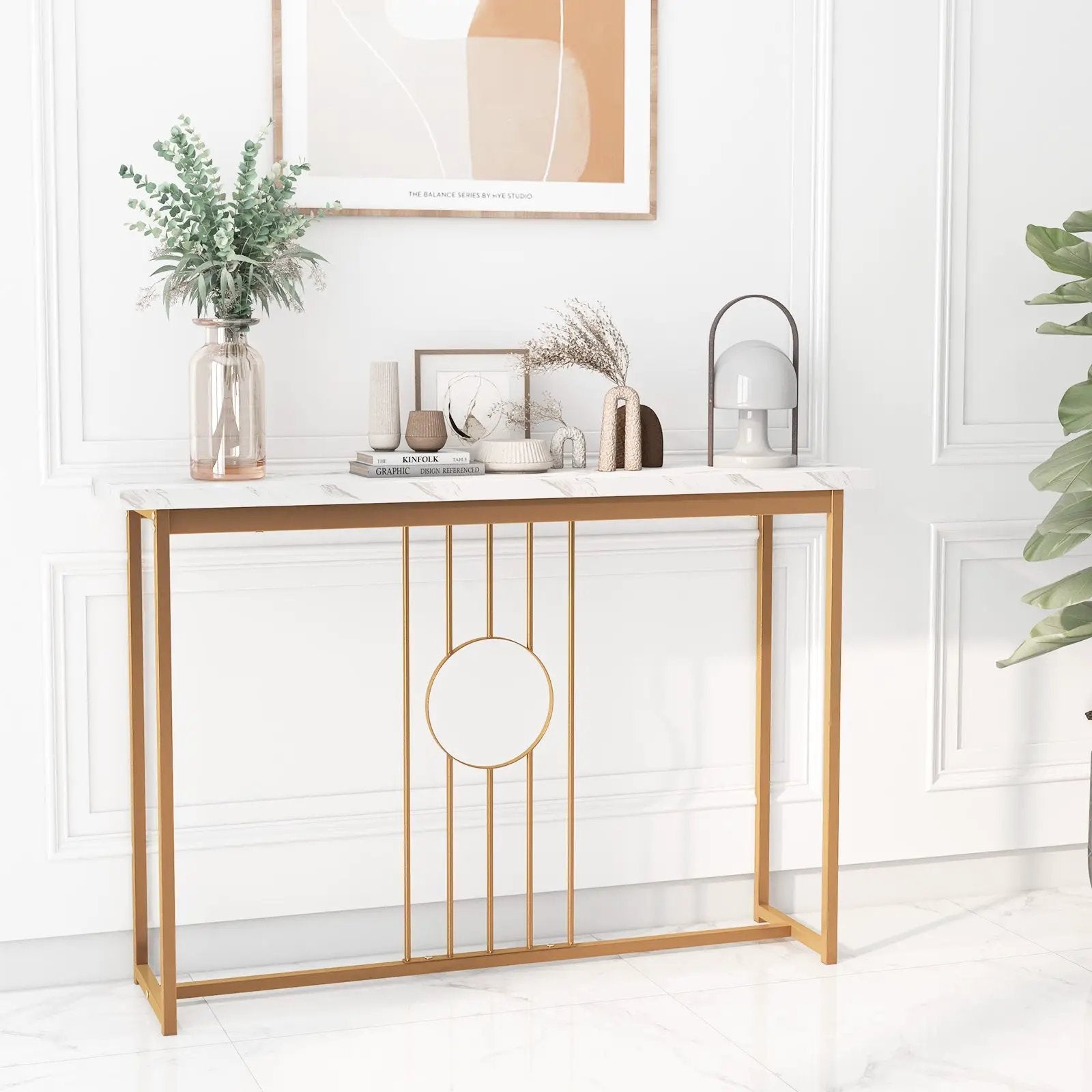 Modern Faux Marble Top Entryway Table-White by DirectDeals