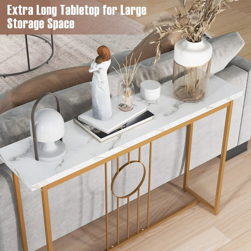 Modern Faux Marble Top Entryway Table-White by DirectDeals