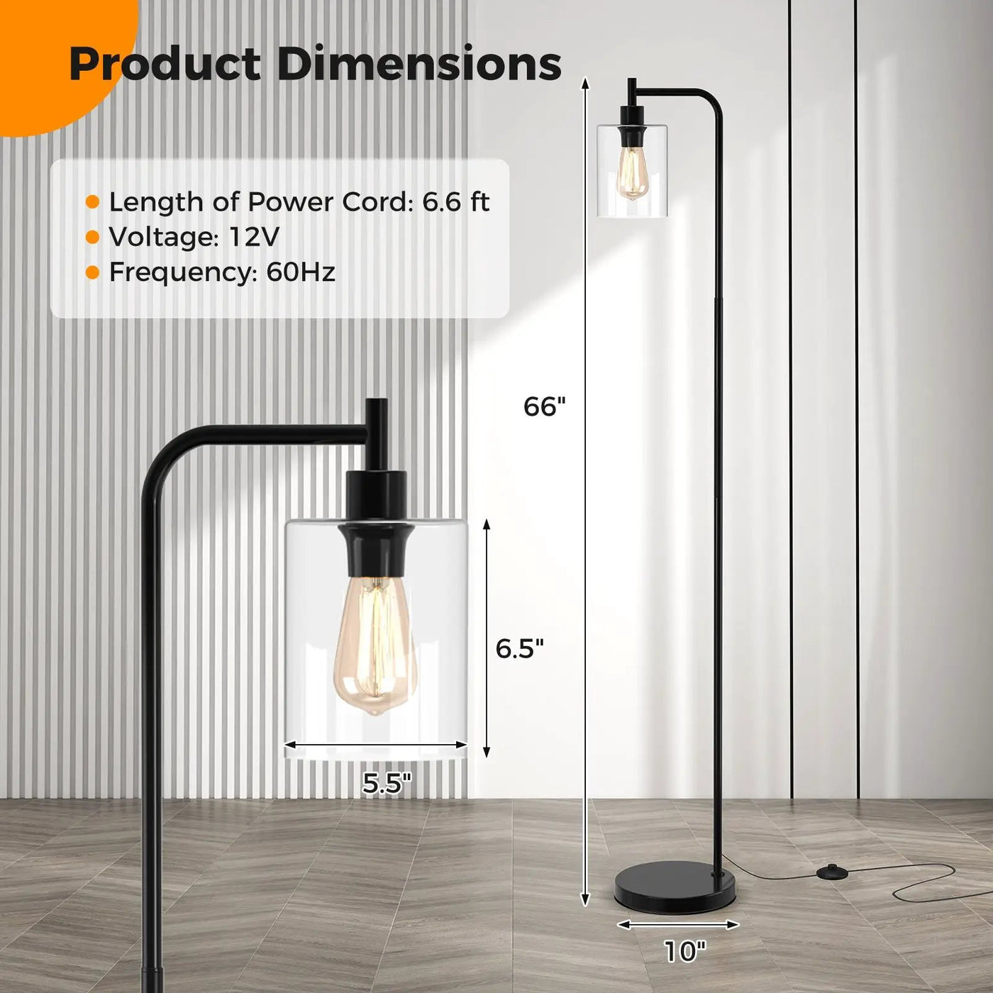 Modern Floor Lamp with Hanging Glass Lampshade and Foot Switch by DirectDeals