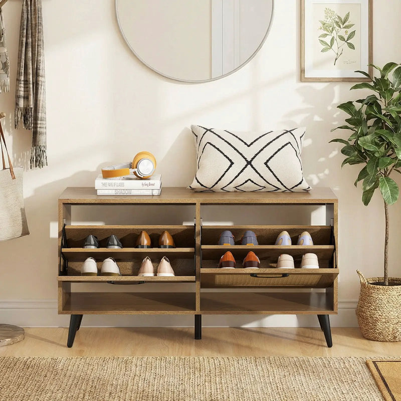 Modern Freestanding Shoe Cabinet with 2 Flip Drawers and Adjustable Shelves for Entryway-Natural by DirectDeals