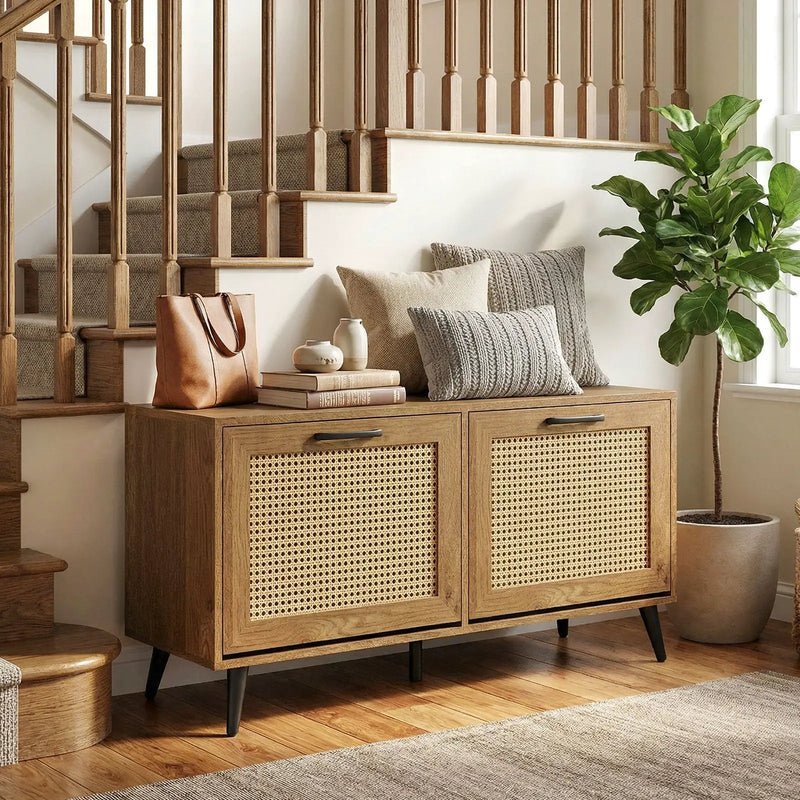 Modern Freestanding Shoe Cabinet with 2 Flip Drawers and Adjustable Shelves for Entryway-Natural by DirectDeals