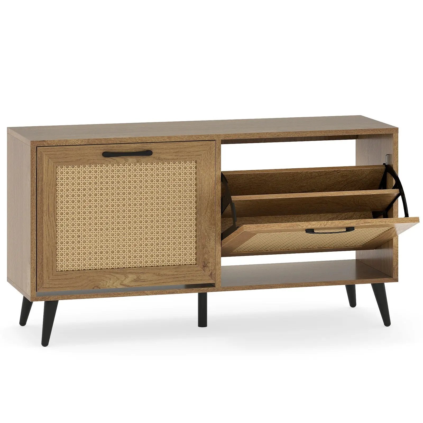 Modern Freestanding Shoe Cabinet with 2 Flip Drawers and Adjustable Shelves for Entryway-Natural by DirectDeals
