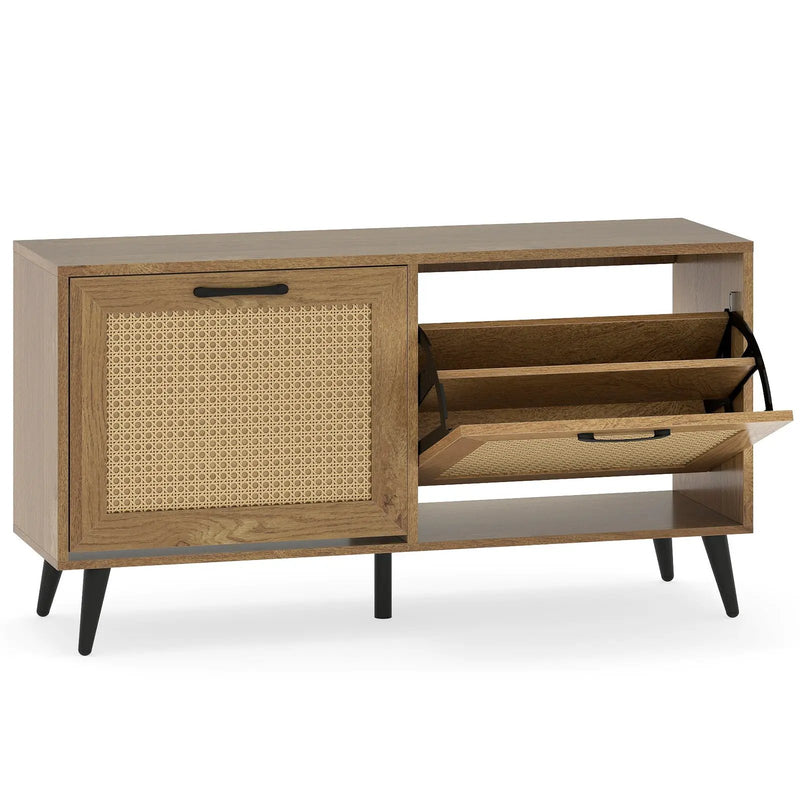 Modern Freestanding Shoe Cabinet with 2 Flip Drawers and Adjustable Shelves for Entryway-Natural by DirectDeals
