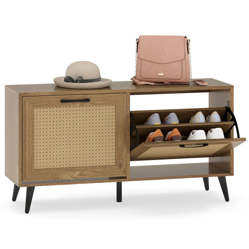 Modern Freestanding Shoe Cabinet with 2 Flip Drawers and Adjustable Shelves for Entryway-Natural by DirectDeals
