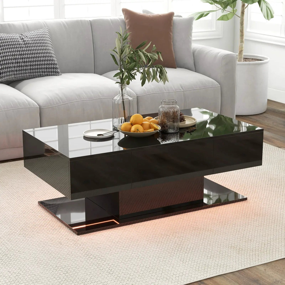 Modern LED Coffee Table with 20 Color LED Lights and 2 Storage Drawers by DirectDeals