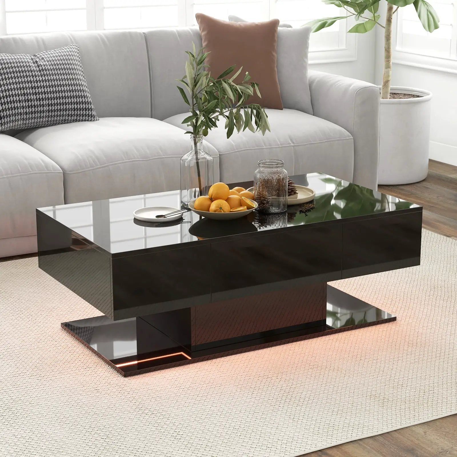 Modern LED Coffee Table with 20 Color LED Lights and 2 Storage Drawers by DirectDeals