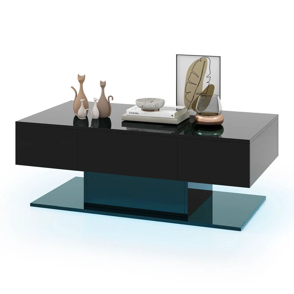 Modern LED Coffee Table with 20 Color LED Lights and 2 Storage Drawers by DirectDeals