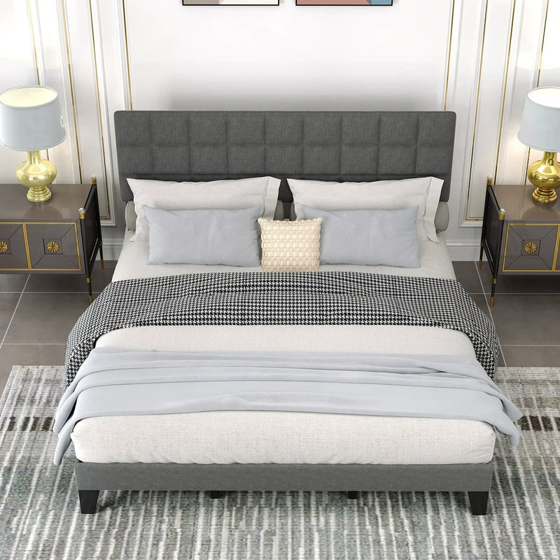 King Size Modern Linen Bed Frame with Adjustable Headboard-Gray by DirectDeals