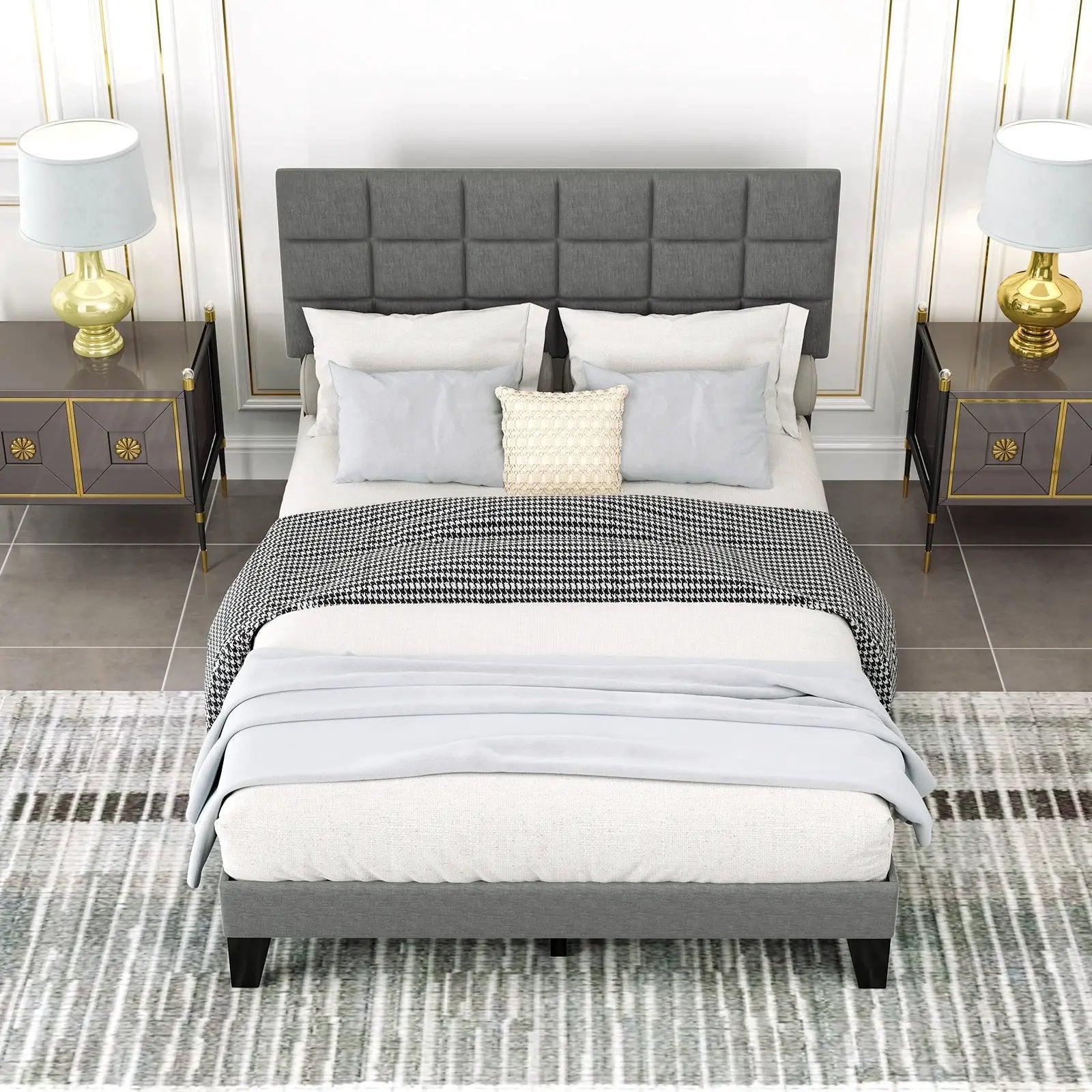 Queen Size Modern Linen Bed Frame with Adjustable Headboard-Gray by DirectDeals