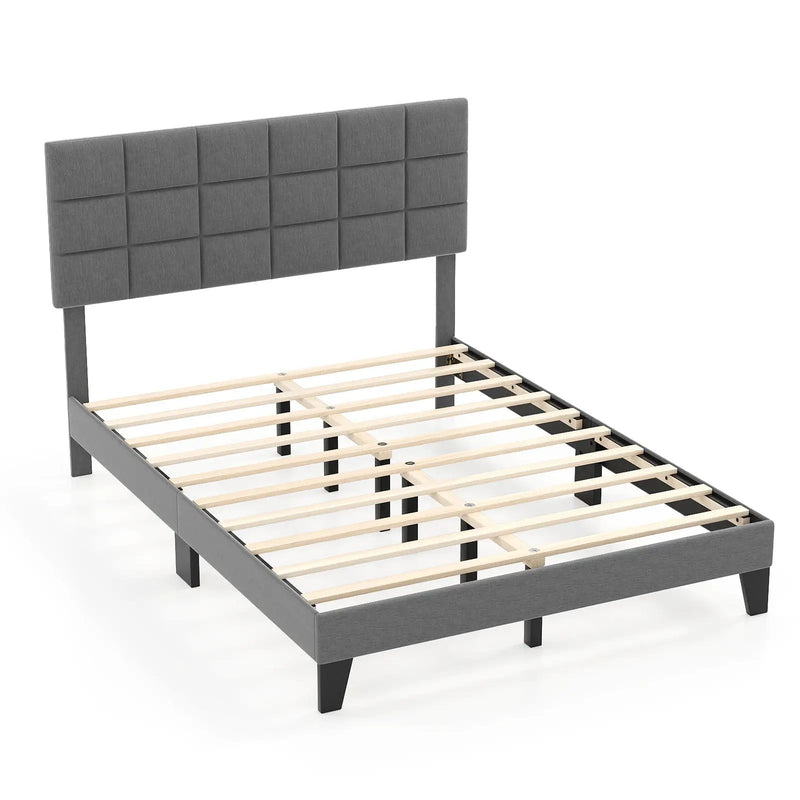 Queen Size Modern Linen Bed Frame with Adjustable Headboard-Gray by DirectDeals