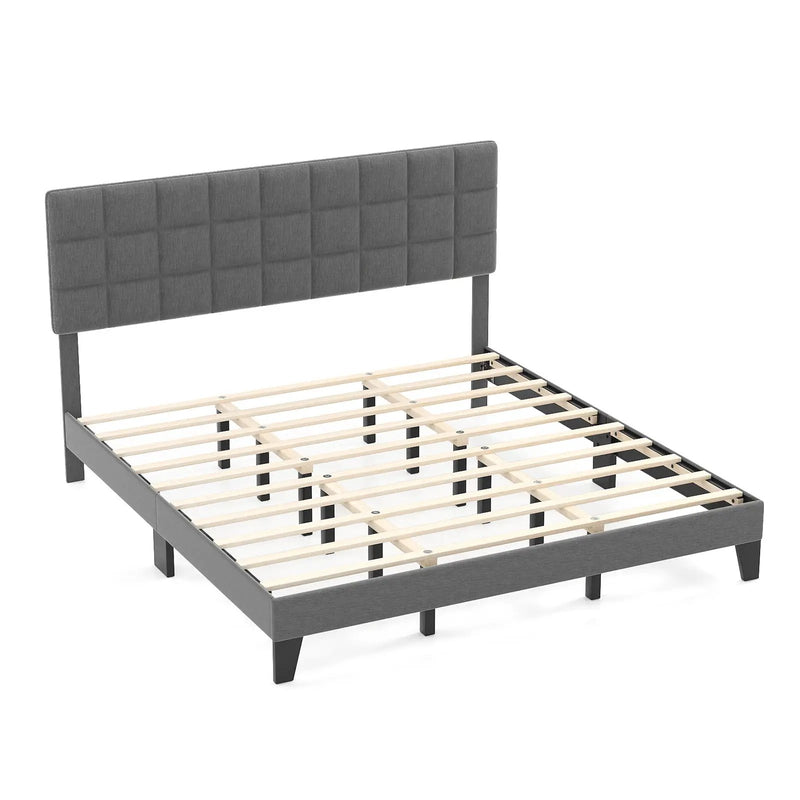 King Size Modern Linen Bed Frame with Adjustable Headboard-Gray by DirectDeals