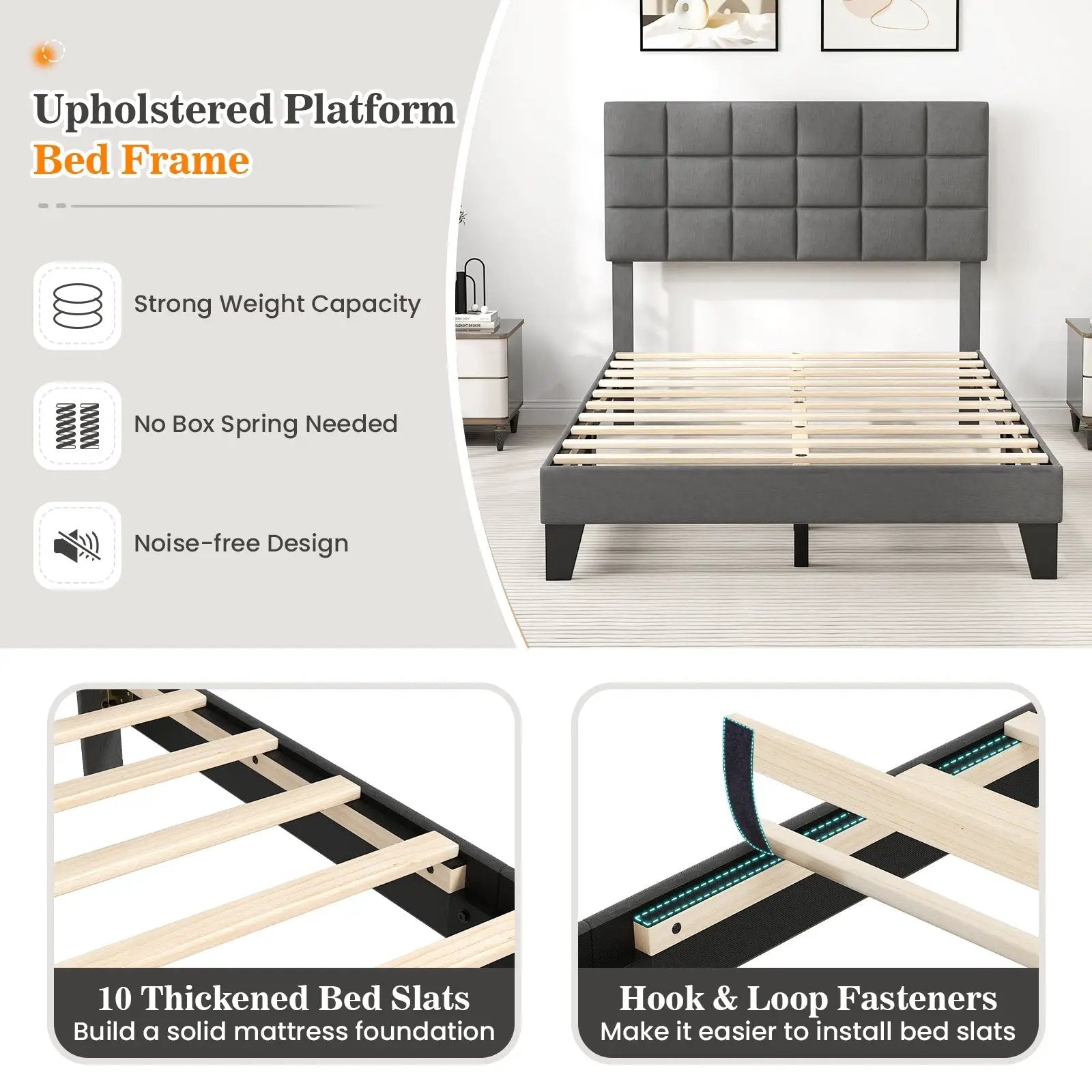 Full Size Modern Linen Bed Frame with Adjustable Headboard-Gray by DirectDeals