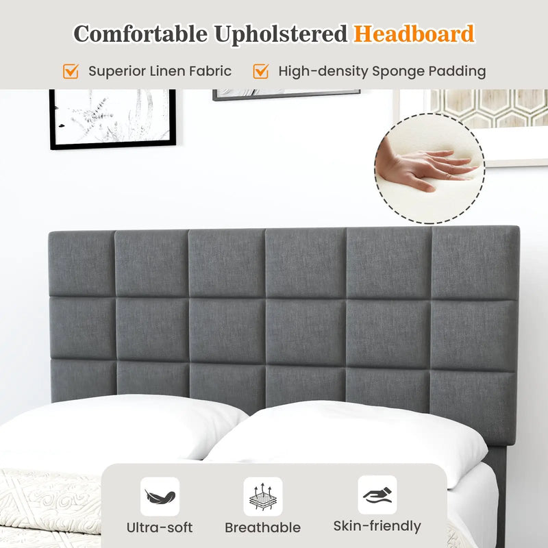 Full Size Modern Linen Bed Frame with Adjustable Headboard-Gray by DirectDeals