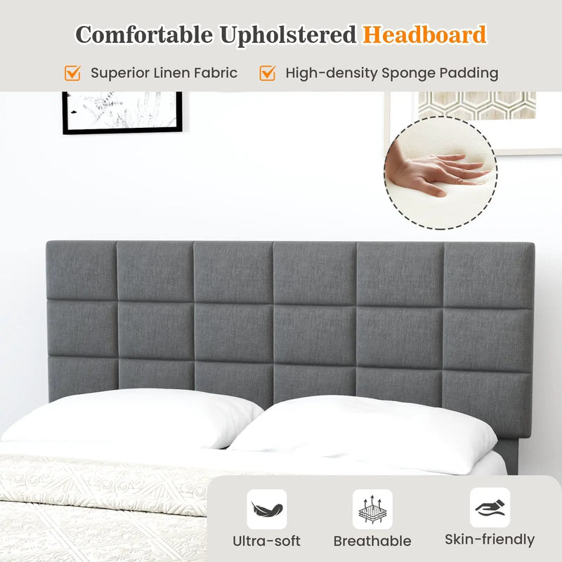 Queen Size Modern Linen Bed Frame with Adjustable Headboard-Gray by DirectDeals