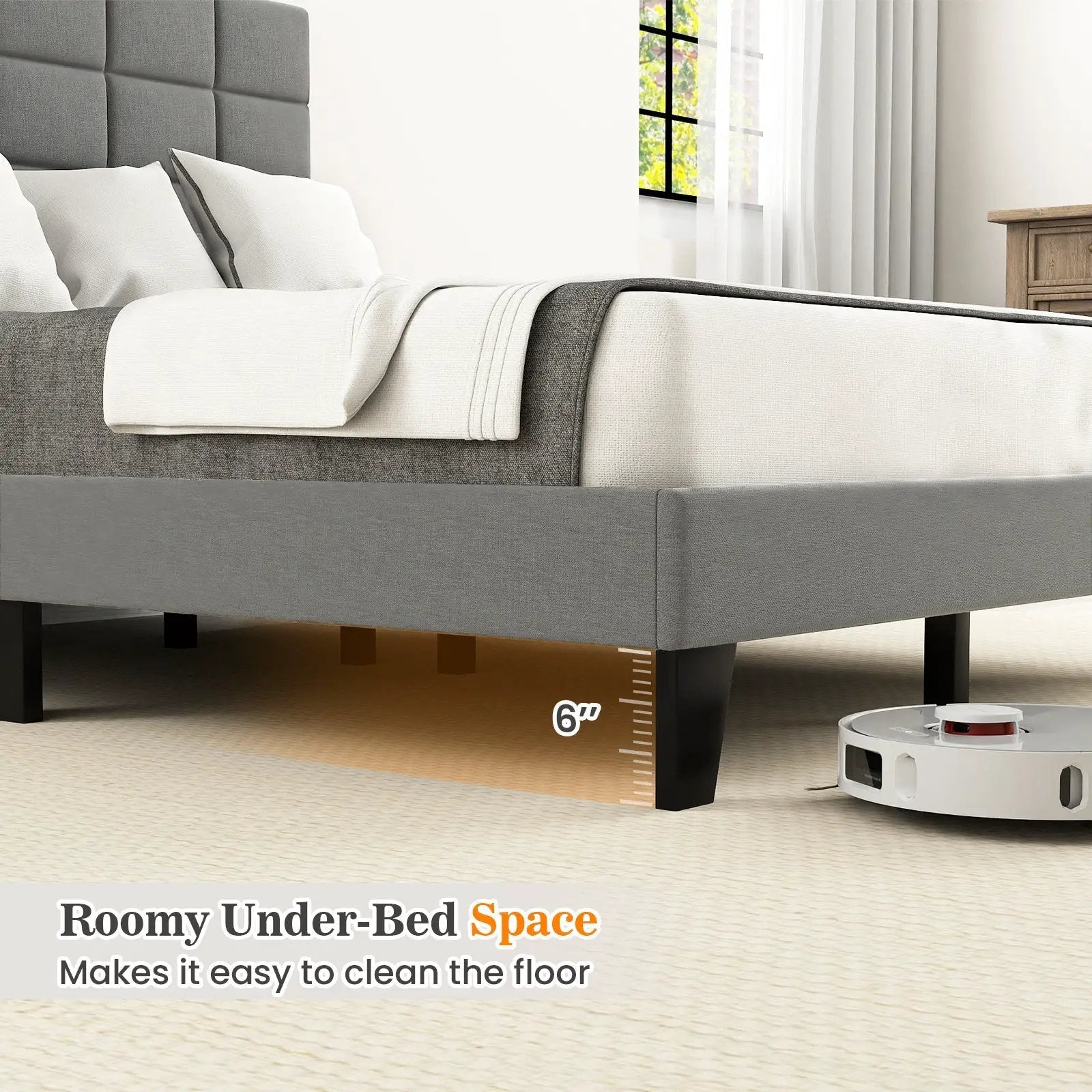 King Size Modern Linen Bed Frame with Adjustable Headboard-Gray by DirectDeals
