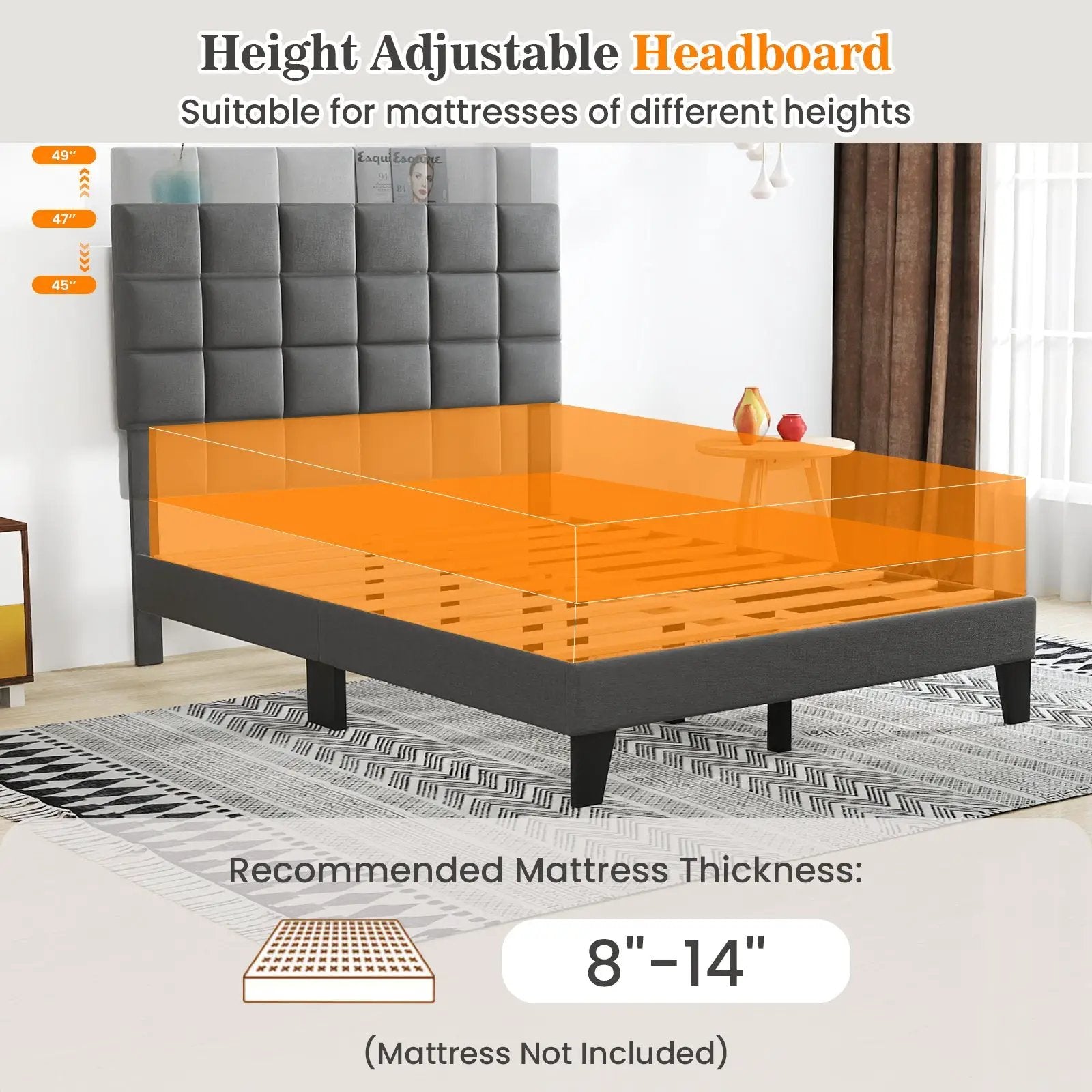 Full Size Modern Linen Bed Frame with Adjustable Headboard-Gray by DirectDeals