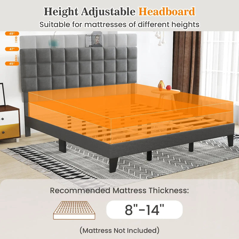 King Size Modern Linen Bed Frame with Adjustable Headboard-Gray by DirectDeals