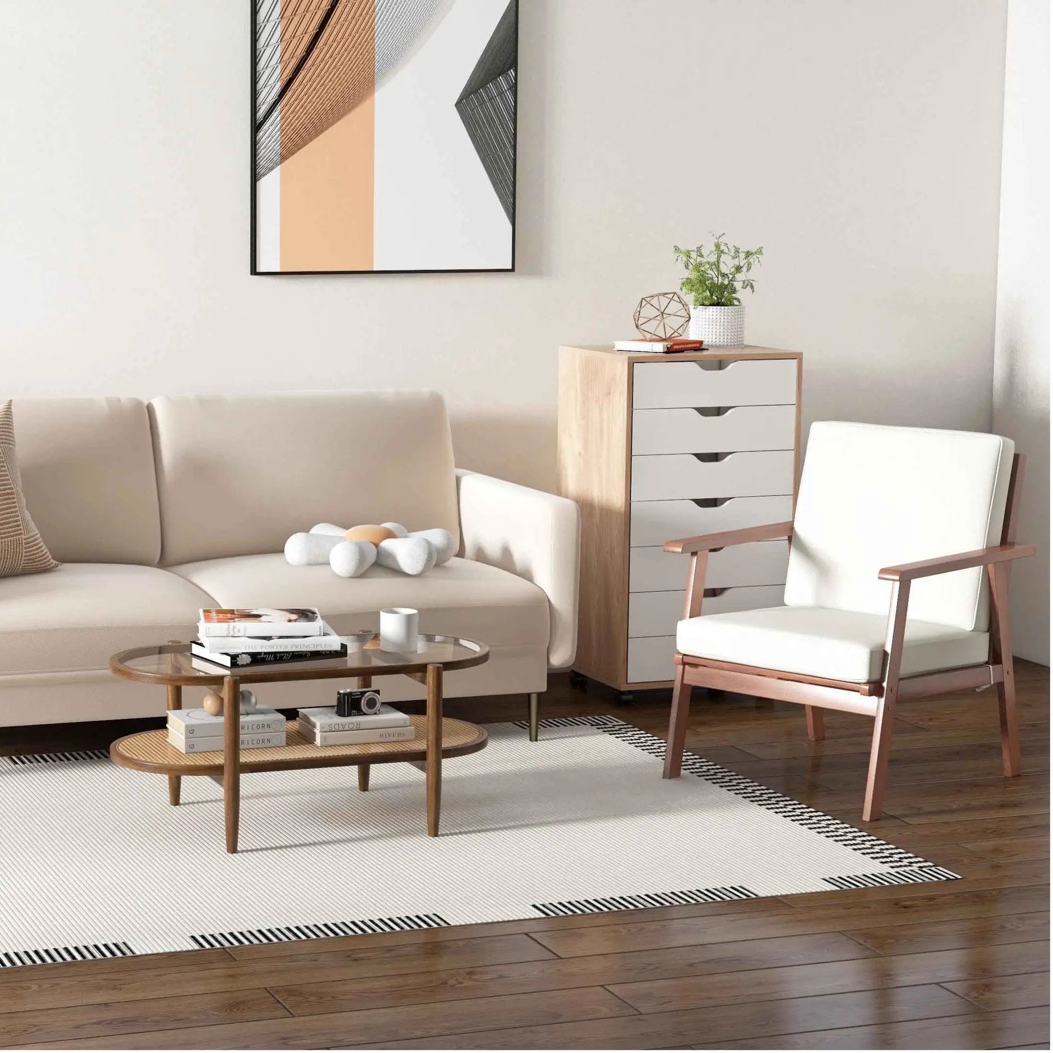 Modern Living Room Set: Loveseat Armchair Side Table & Coffee Table by DirectDeals