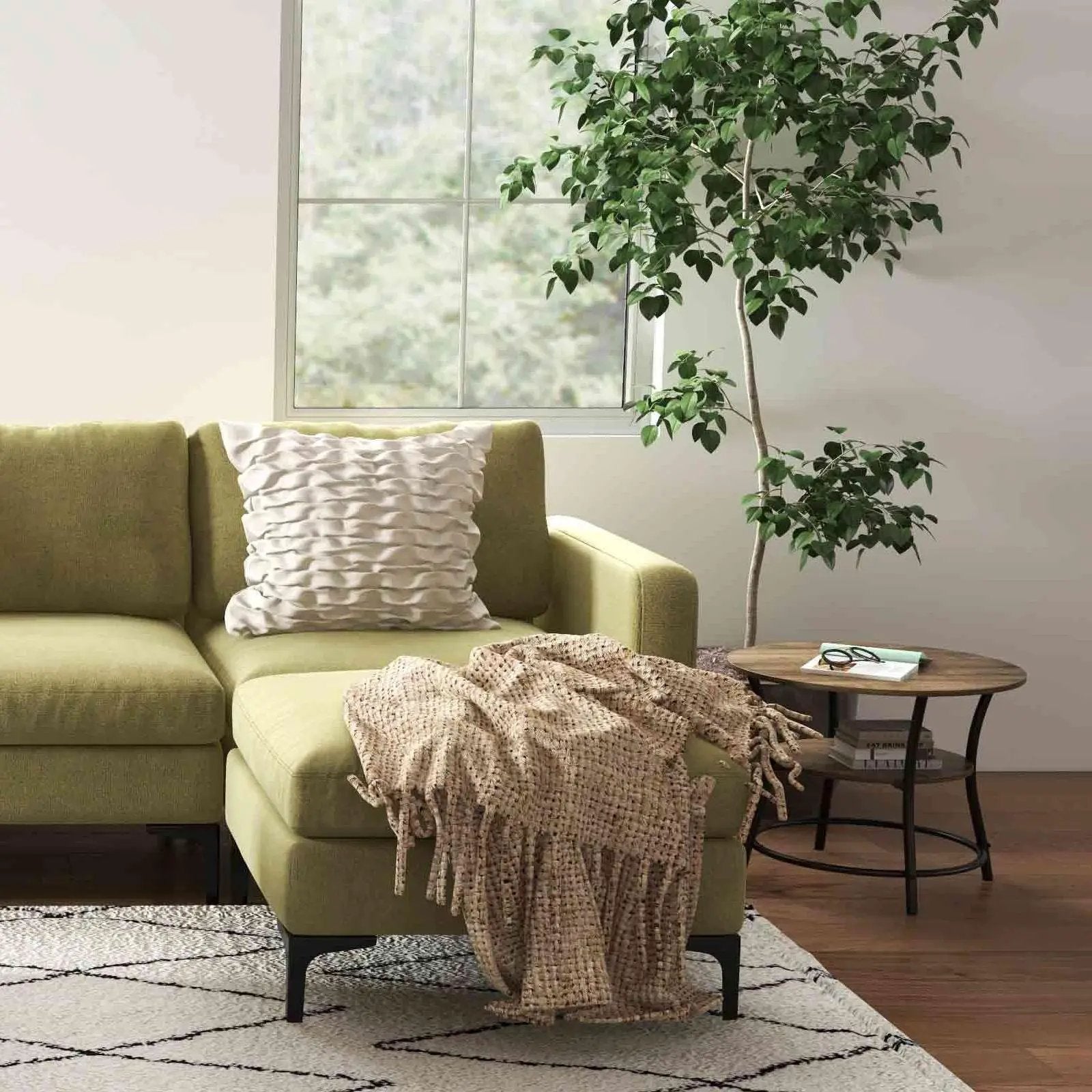 Modern Living Room Set: Modular L-shaped Sectional Sofa Lift Top Coffee Table & 3-Globe Floor Lamp by DirectDeals