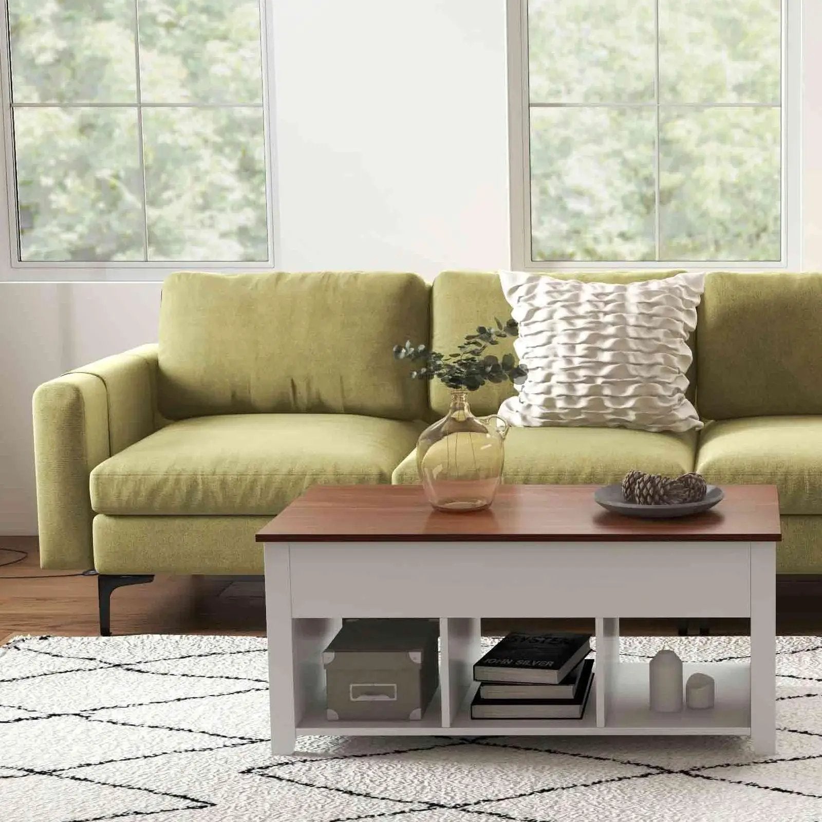 Modern Living Room Set: Modular L-shaped Sectional Sofa Lift Top Coffee Table & 3-Globe Floor Lamp by DirectDeals