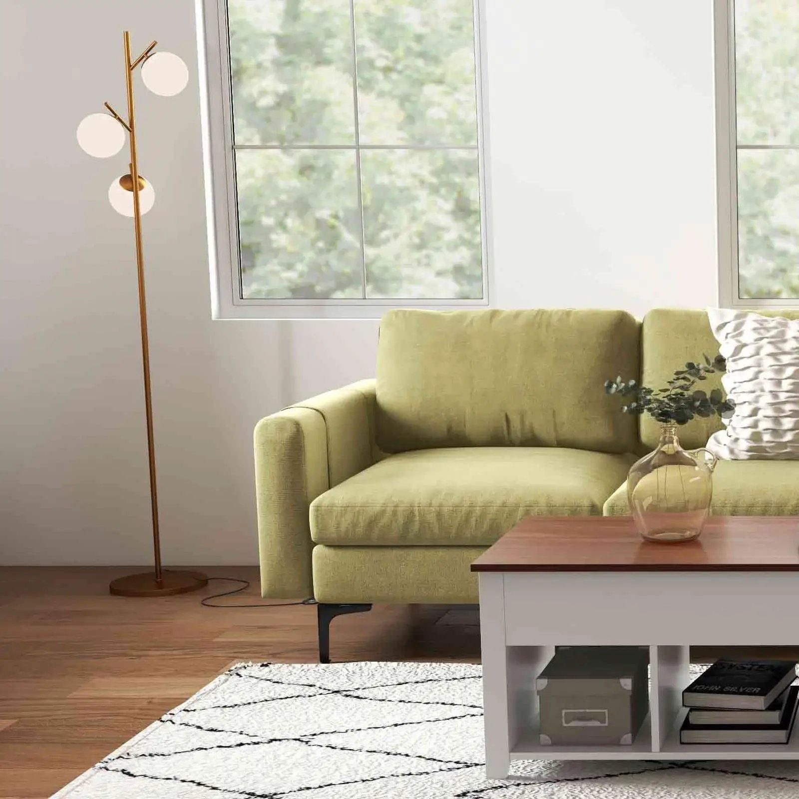 Modern Living Room Set: Modular L-shaped Sectional Sofa Lift Top Coffee Table & 3-Globe Floor Lamp by DirectDeals