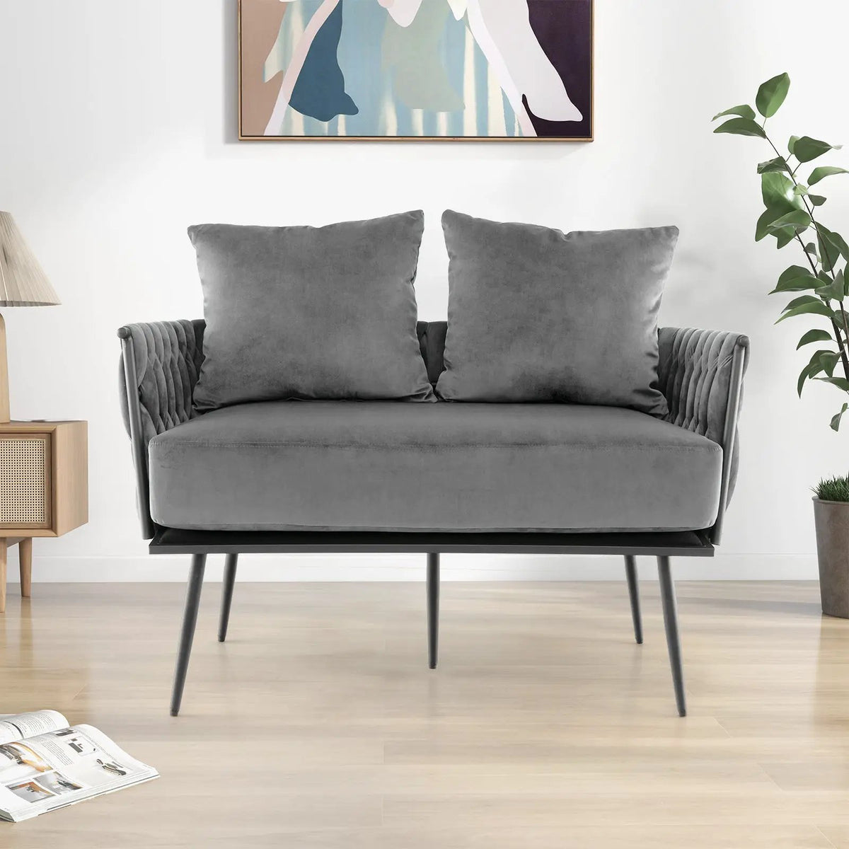 Modern Loveseat Sofa Upholstered Dutch Velvet Sofa Couch by DirectDeals